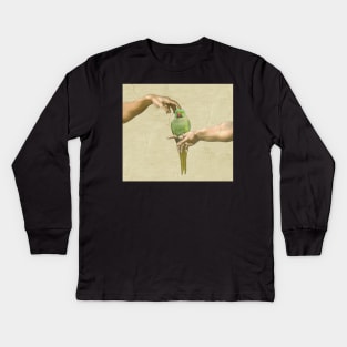 scritching a green indian ringneck #full Kids Long Sleeve T-Shirt